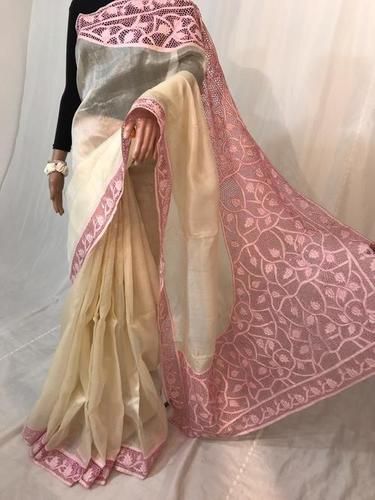 Pure Tussar Silk Cut Work Saree Work On Blouse Too