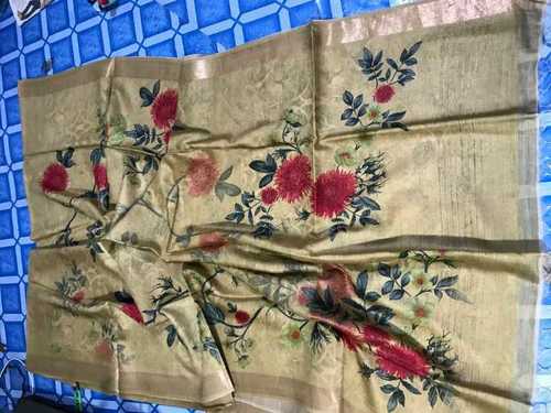 Mixed Tassar Moonga Silk Digital Print Saree