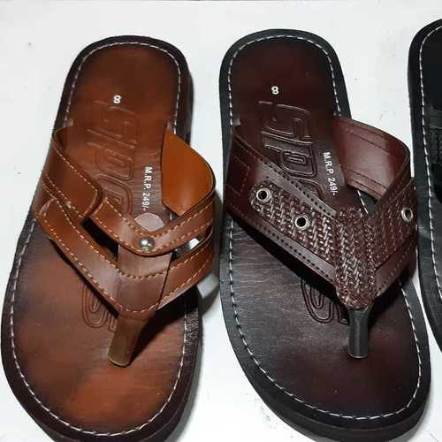 mens leather look slippers