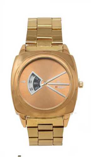 White & Gold Mix Mens Round Dial Wrist Watch 