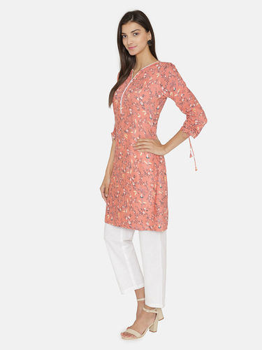 No Fade Ollki Kurti Orange White Floral