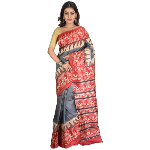 Vibrant The Feminity Pure Hand Block Silk Saree