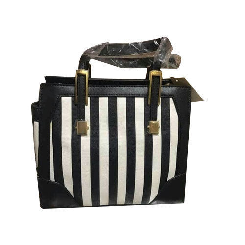 Black And White Ladies Synthetic Leather Bag