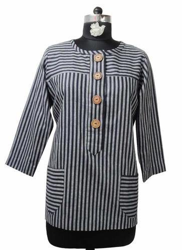 Black And Grey Stripe Ladies Westernwear Tops