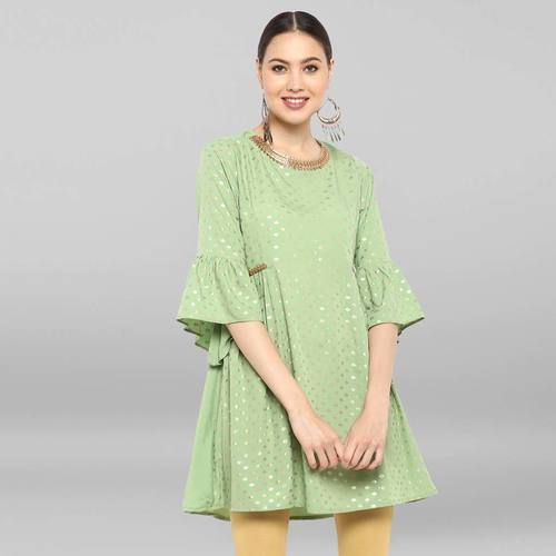 Light Green Poly Crepe Short Flared Kurta