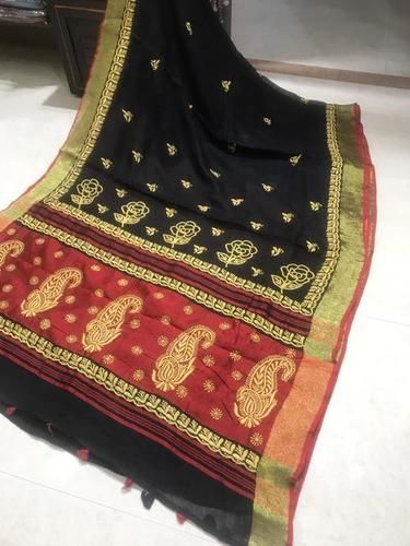 Pure Linen By Linen Hand Chikenkari Saree