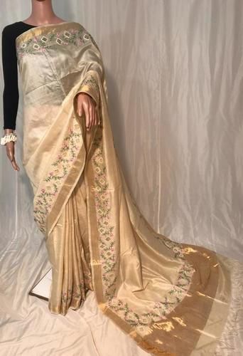 Wonderful Embroidered Cutwork Tussar Silk Saree – WeaversIndia