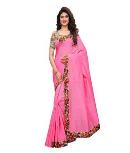 Silk Saree - Tussar Weaving, 6.3 M Length With Blouse Piece, Pink Color, Formal Wear, Machine Made
