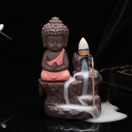 Ceramic Buddha statue with Incense Burner Backflow Tower