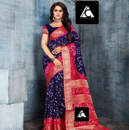 MyIndianBrand Art Silk Bandhani Saree with Zari Border (Grey, White) - My  Indian Brand