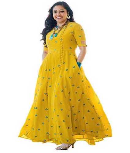 Yellow Ladies Anarkali Embroidery Kurti 