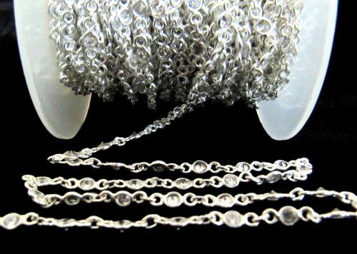 Sterling Silver White Round Cubic Zirconia 3Mm Bezel Connector Chain