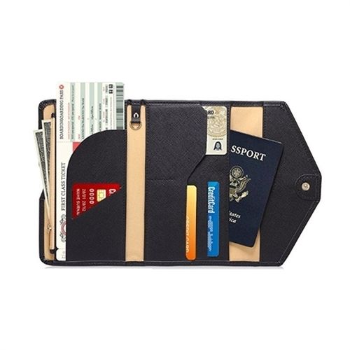 Black Rfid Blocking Travel Passport Wallet