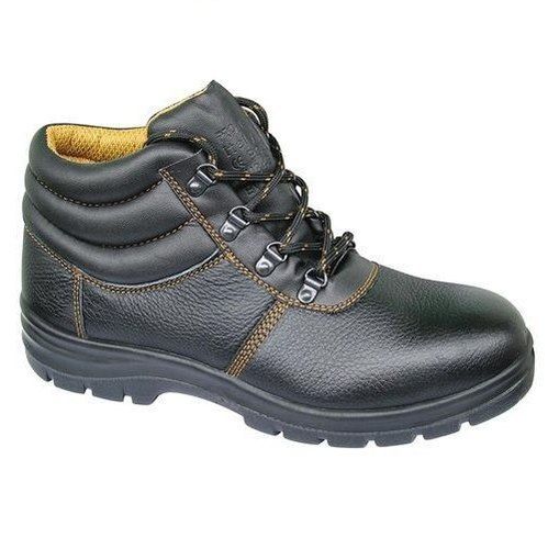 Black High Ankle Leather Safety Shoes