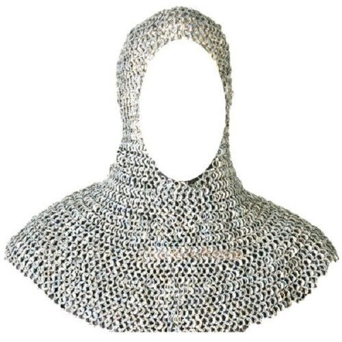 Steel Zinc Finish Medieval Armory Chainmail Coif Hood Round Flat Riveted 9Mm 17 Gauge