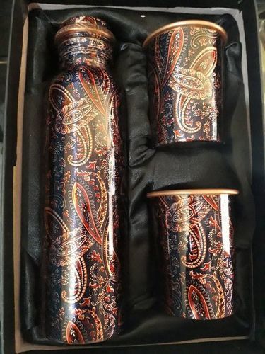 Ethnic Printed Copper Bottle Glass Set