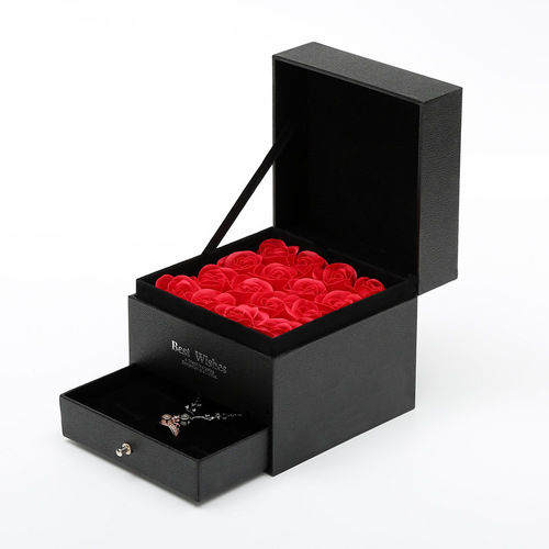 Black Valentine Day Rose Flower Double Drawer Gift Box