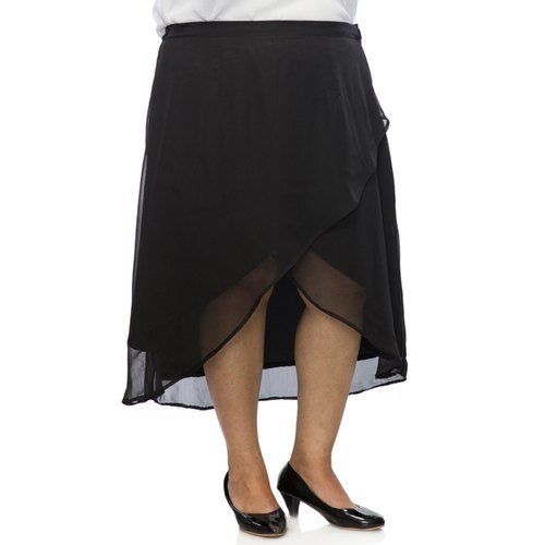 Plain Women Black Uneven Skirt