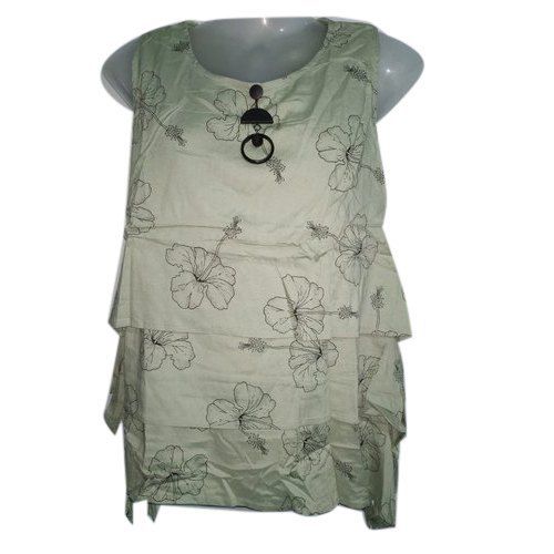 Printed Cotton Round Neck Ladies Sleeveless Top