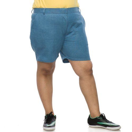 Blue Mens Plain Denim Shorts