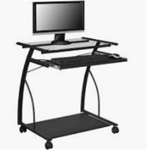 Adjustable Rolling Computer Cart - 24-37.4 Inch Height, 360Â° Swivel and 180Â° Rotatable, Ergonomic Sit-Stand Side Table with Sleek Steel and Wood Design for Laptop, Writing, and Dining Use