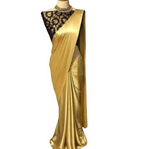 Plain Ladies Golden Silk Sarees