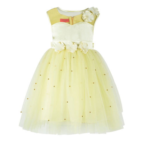 Satin Kids Pearl Embellished Yellow Tutu Girls Party Wear Dress at Best ...