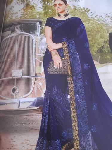 Blue Comfortable Ladies Designer Chiffon Saree 