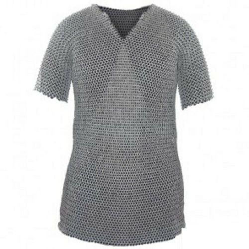 Indian Mild Steel Natural Butted Chainmail Half Sleeve Shirt 9Mm