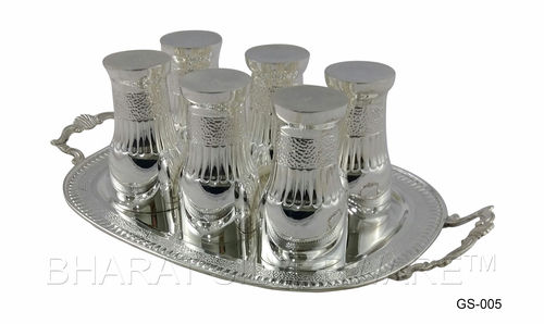 Bharat Silverware Designer Silver Glass Set with Tray