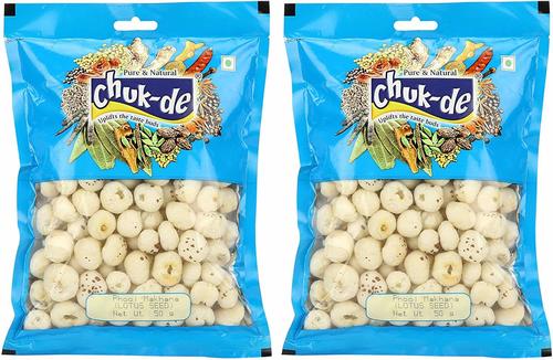 Chuk De Spices Phool Makhana Plain (Lotus Seeds, Fox Nuts) 50gm Pack Of 2
