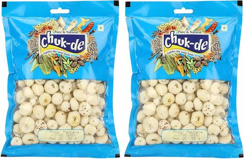 Cream Chuk De Spices Phool Makhana Plain (Lotus Seeds, Fox Nuts) 50Gm Pack Of 2