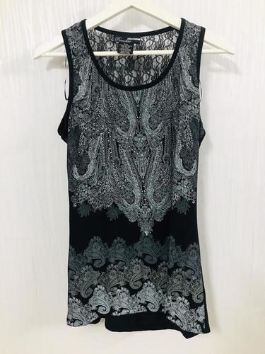 Black Ladies Designer Sleeveless Printed Tops