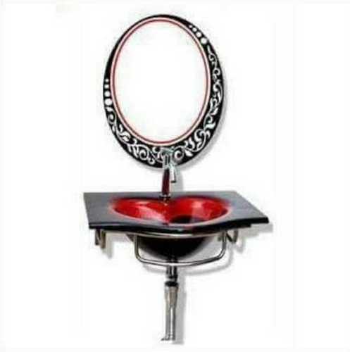 Durable Red And Black Glass Wash Basin