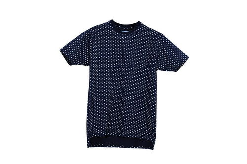 रॉ एज और एक्सटेंडेड ड्रॉप के साथ डार्क ब्लू यूनिसेक्स टी-शर्ट