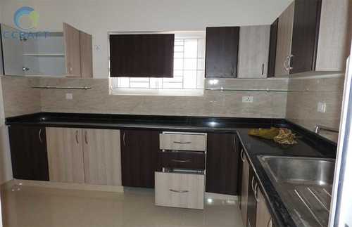 Dark Brown L Shape Modular Kitchen