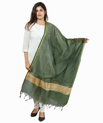 Green Banjara India Banarasi Solid Cotton Silk Dupatta-Green