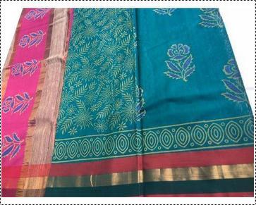 Maheshwari Silk Cotton Hand Block Printed Saree