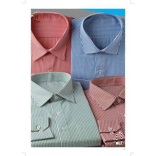 Blue Mens Check Cotton Shirt