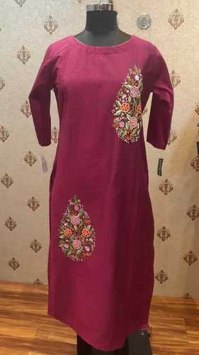 Silk And Cotton Hand Embroidery Kurtis