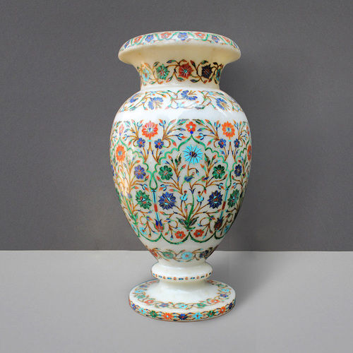 Marble Vase Inlay With Semi Precious Stone Bottom Diameter: 5 Inch (In)