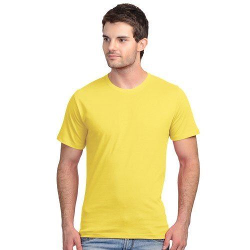 Mens Round Neck Yellow Plain T Shirt