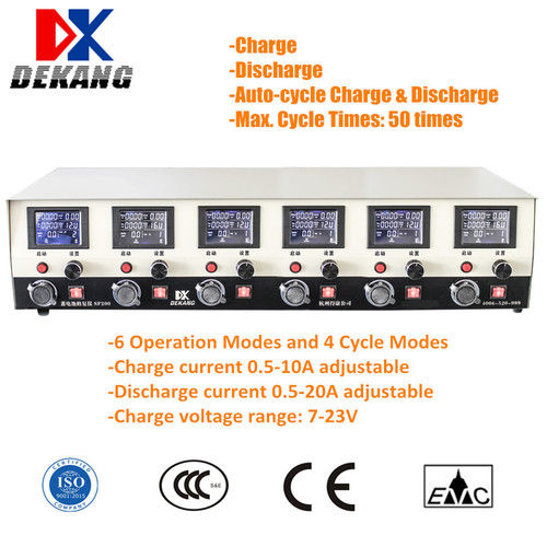 Battery Charge Discharge Test Machine SF200-6 with Discharging Cut-Off Voltage of 2V-20V