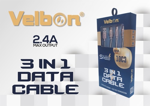 Velbon 3 In 1 Data Cables - Nylon, 1 Meter Length | Super Fast Charging Up To 2.4a, Durable & Long Life