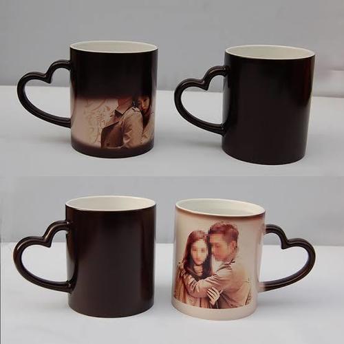 Magic Photo Mug With Heart Shape Handle (Black) Sublimation