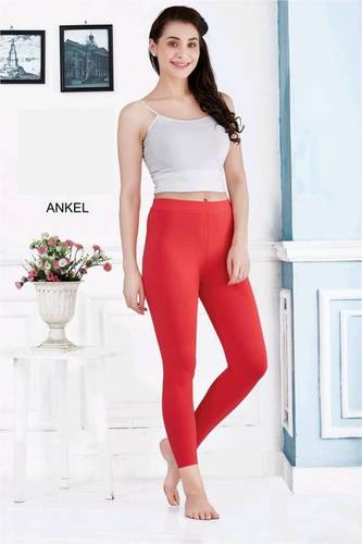 Cotton Red Luxurious Premium Ankle Length Ladies Leggings For