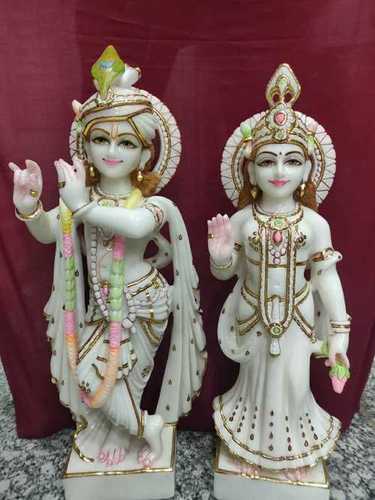 Painting Marble Radha Krishna Statue