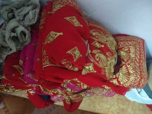 Embroidered Red Party Wear Designer Fancy Cotton Saree 