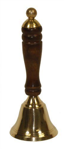 Gold Brass Bell Wooden Handle Plain Brass