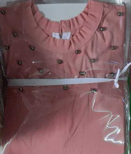 Peach Ladies Fancy Cotton Round Neck Tops 